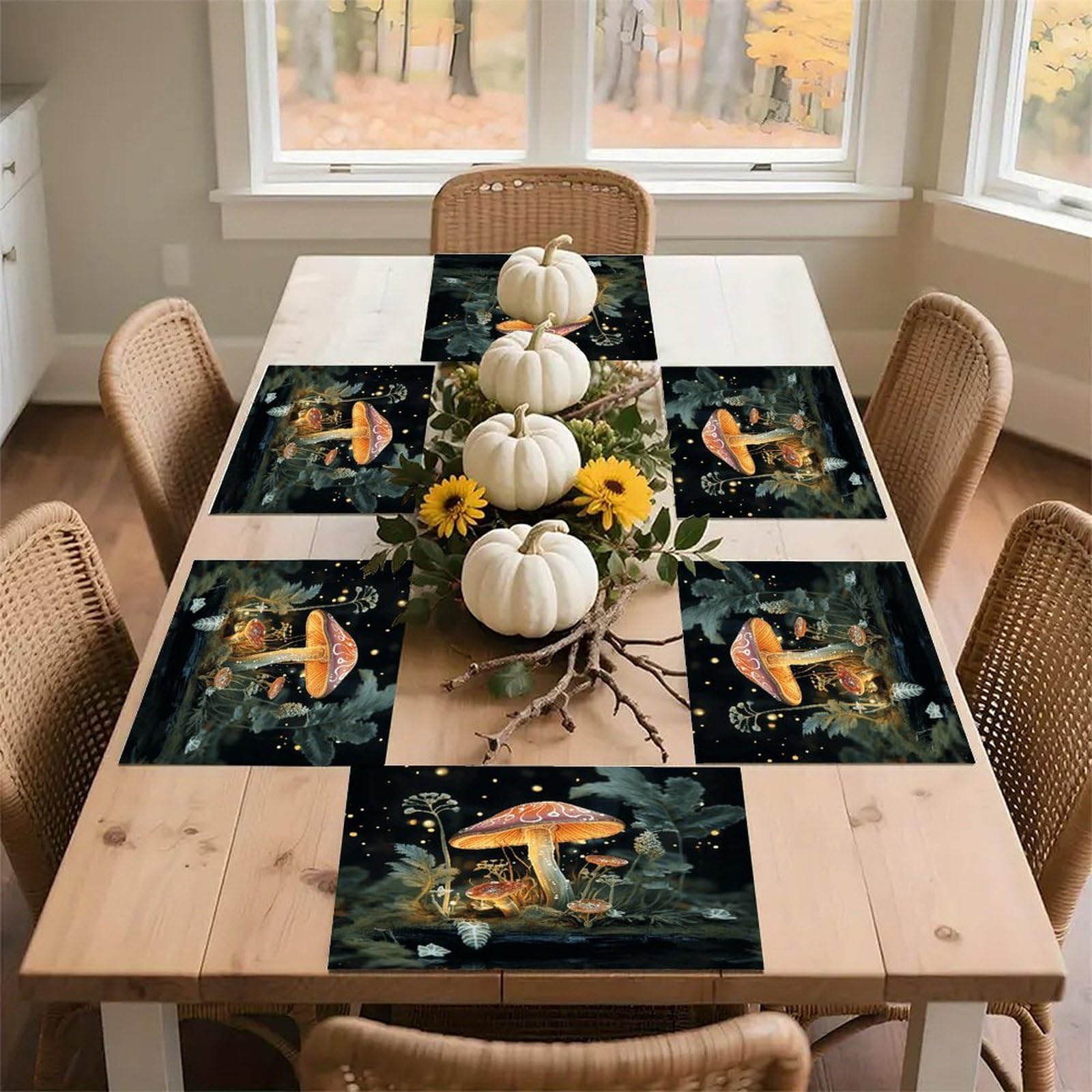Butterfly Mushroom Placemats Non-Slip Heat Resistant Table Mats Flax Washable Cloth Place Mats Easy to Clean Premium Placemat for Kitchen Dining Table Decor Party Outdoor