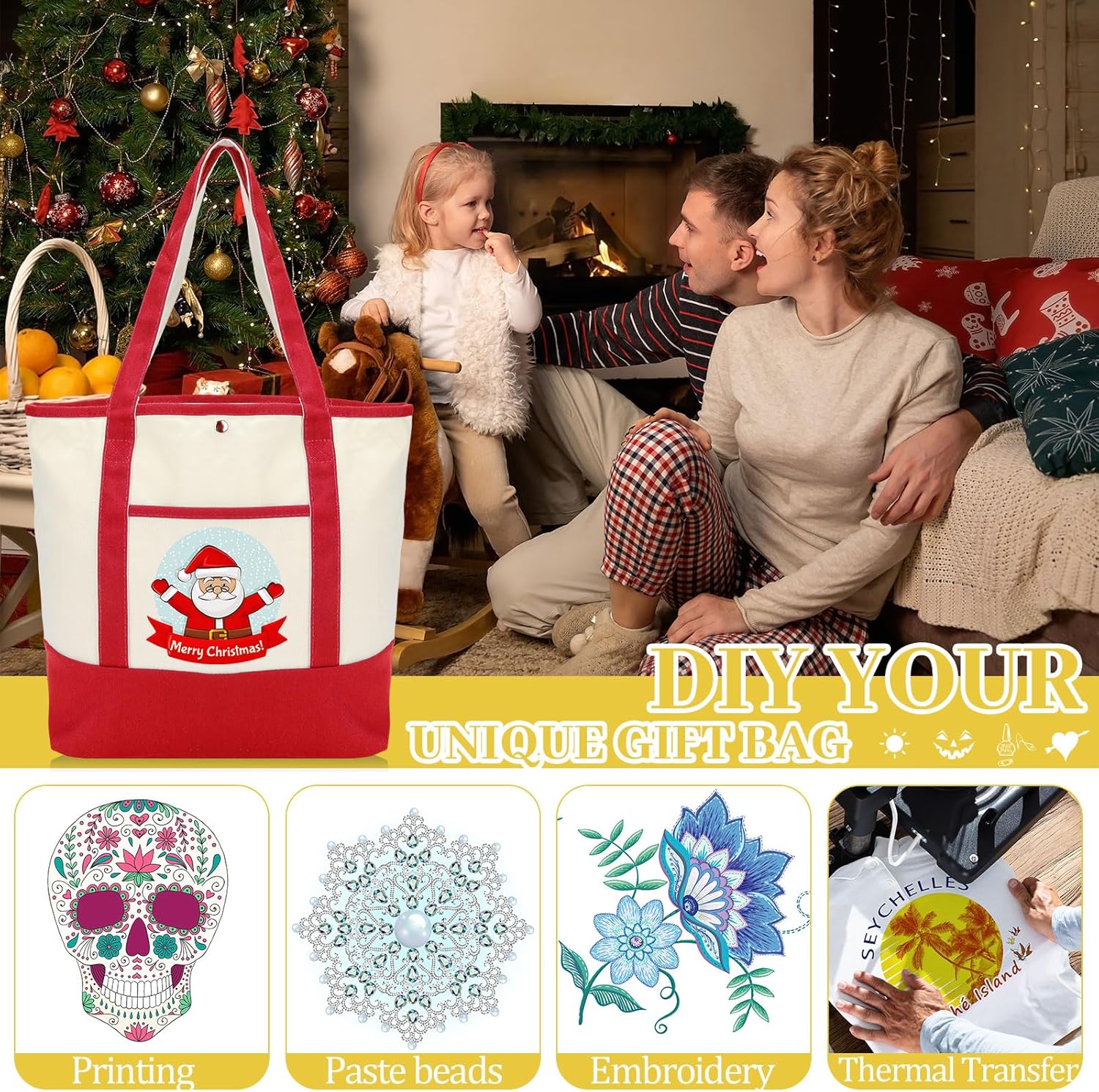 Sanwuta 9 Pack Canvas Tote Bags with Outer Pocket Large Reusable Grocery Shopping Travel Blank Tote Bag for Women Mother - Image 6