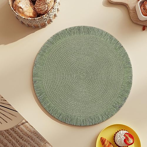 Miniatura 4 de Juego de 6 manteles individuales redondos trenzados de 15 pulgadas, antideslizantes, resistentes al calor, lavables, para decoración de mesa de cena