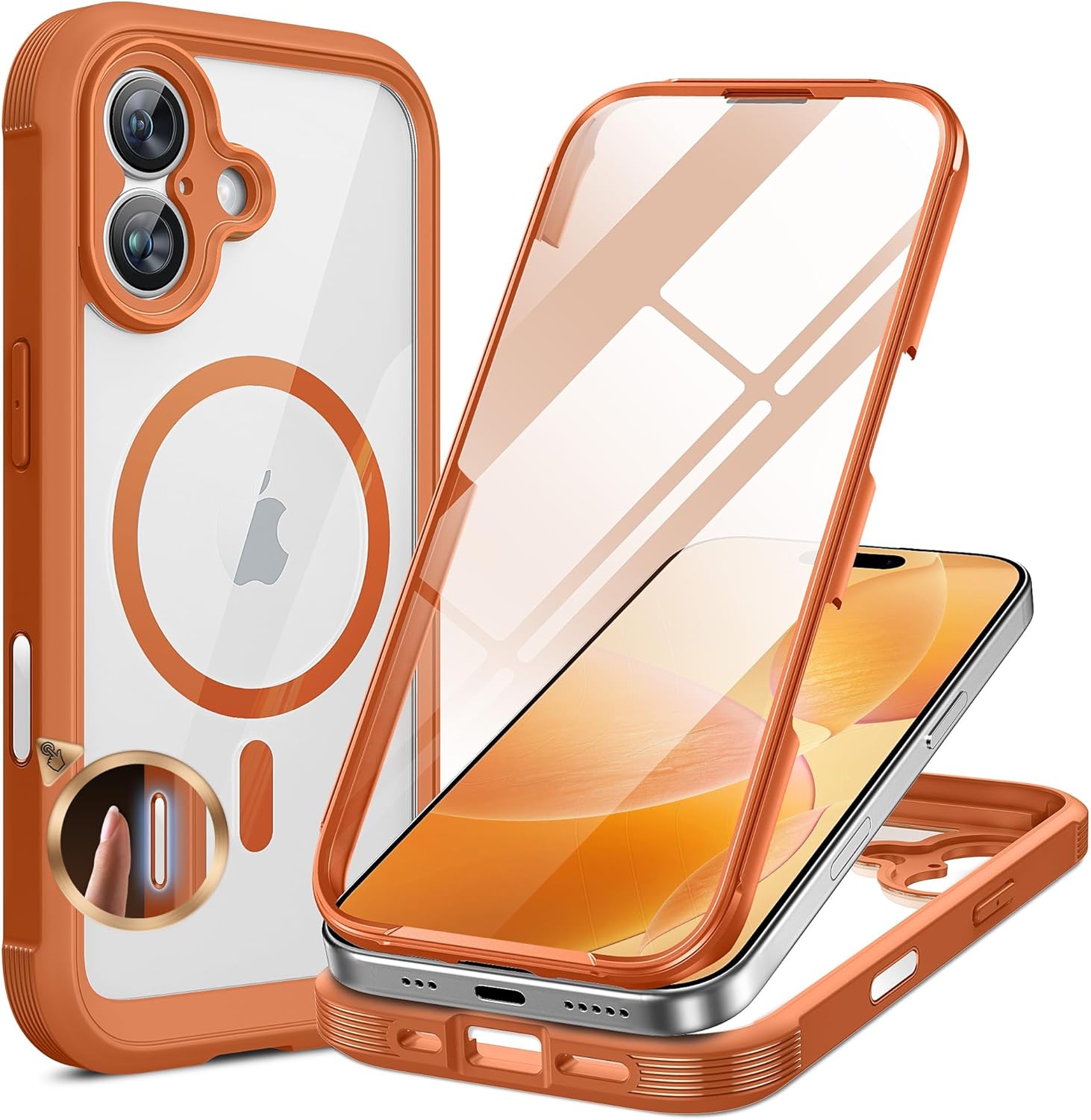 Miracase for iPhone 17 Case 6.3'', Full-Body Military Grade Drop Protection Outdoor Phone case with Built-in Glass Screen &Camera Control,Easy Installation,No Gap,Compatible with MagSafe, Orange iPhone 17 6.3" Magnetic Orange