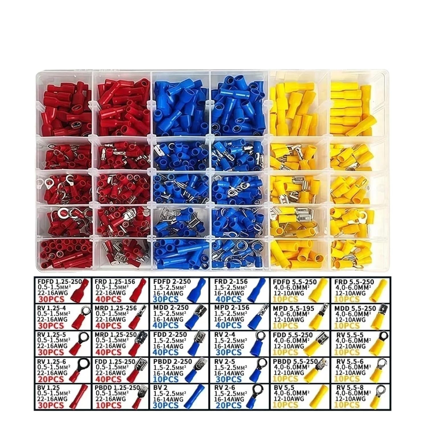 ​​Multi-Size Cold Pressed Terminal Kit 280-1500pcs - Quick Connect Spade/Ring/Fork Connectors for 12-24V Wiring​(Wire Stripper)