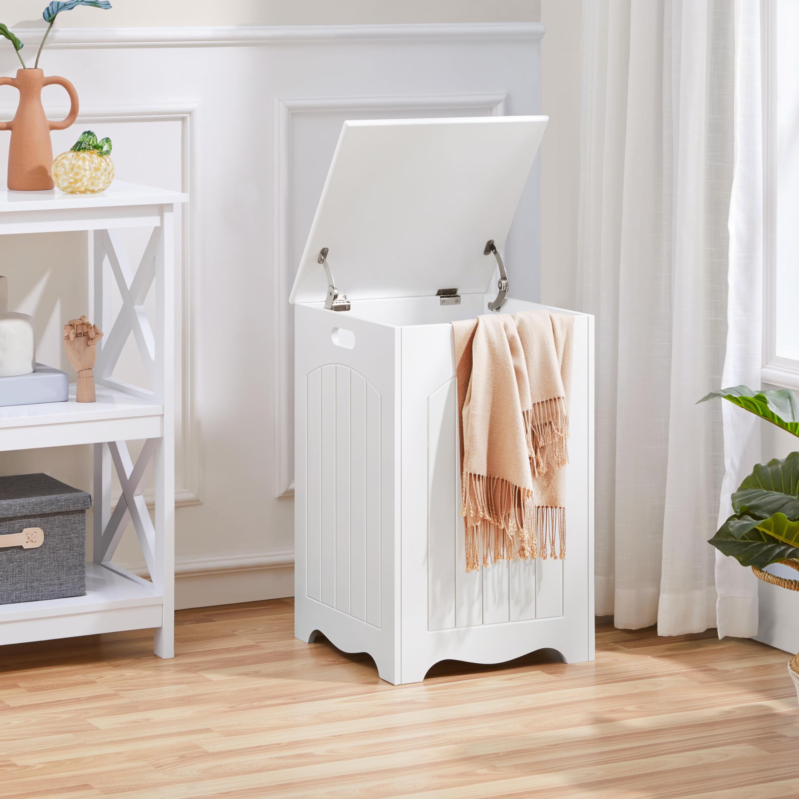 Yaheetech Mobiletto Portabiancheria da Bagno Cesto Sporco con Coperchio Armadietto Salvaspazio Organizzazione Bucato 39,5 × 39,5 × 61 cm