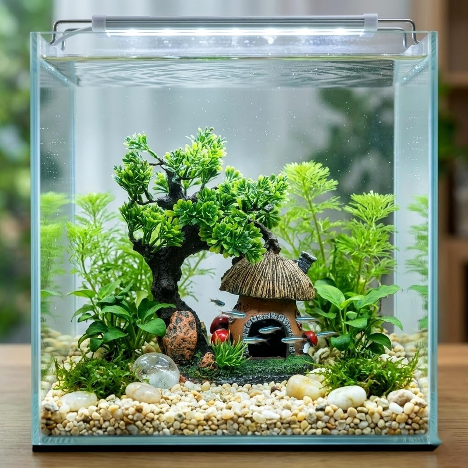 LOGOFUN Decorazioni per acquari in miniatura funghi nascondiglio casa resina acquario decorazione per giardino roccioso paesaggio nascondiglio casa rifugio