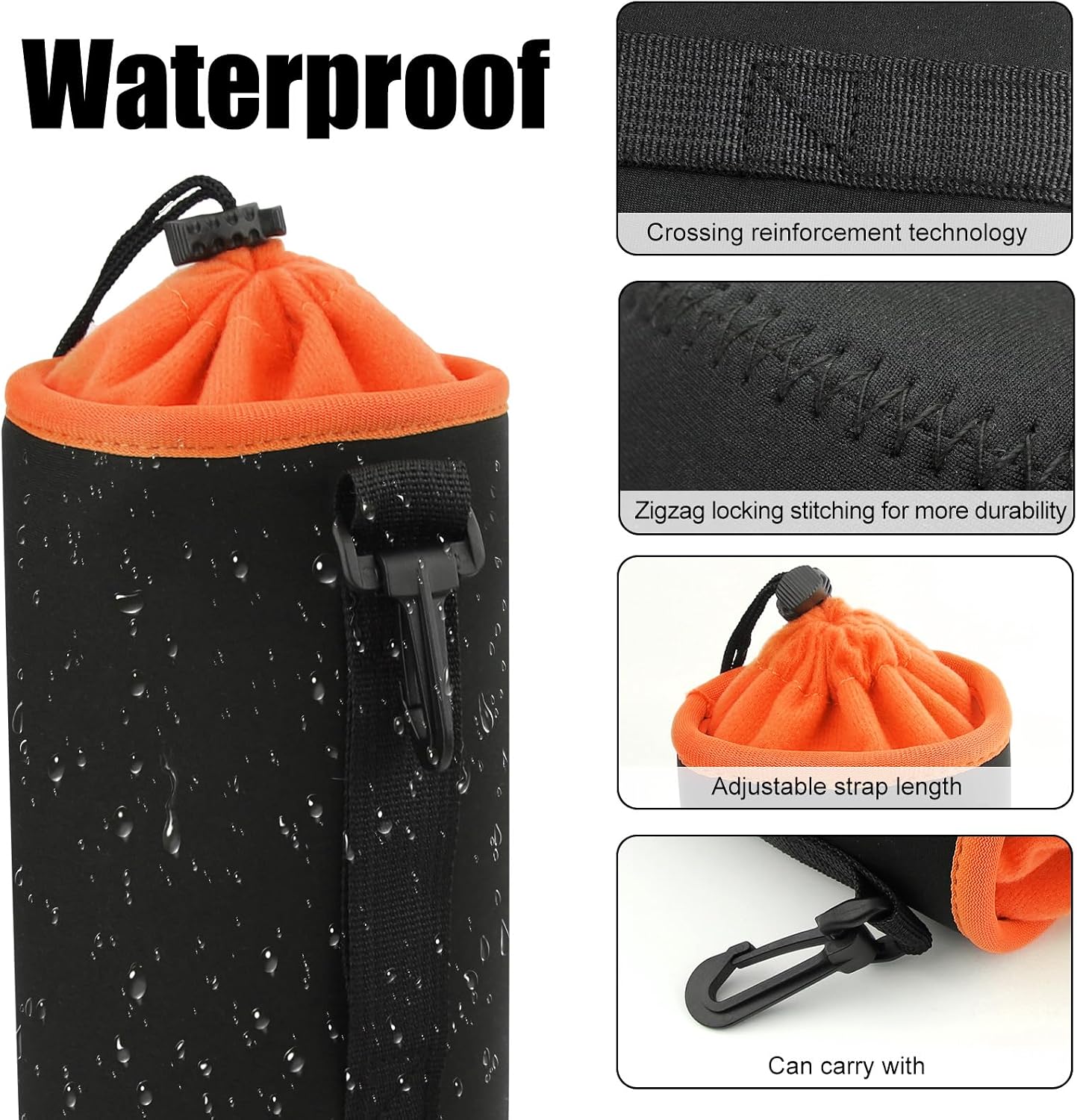 4Pcs Camera Lens Case Bag,4 Size Orange Water Resistant Protective Lens Pouch Set With Adjustable Drawstring Rotating Clamp,Replacement Compatible Thick Protective Neoprene for Canon,Nikon,Sony,Pentax image 5