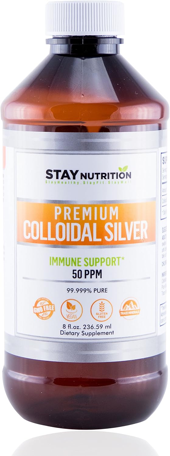Stay Nutrition Premium Colloidal Silver Liquid 50PPM|Immune Support True Hydrosol Water Solution with Pure Plant Based Natural Minerals |Bioactive Nanoparticles Sol for Men, Women, Kids, Pets (8 Oz)