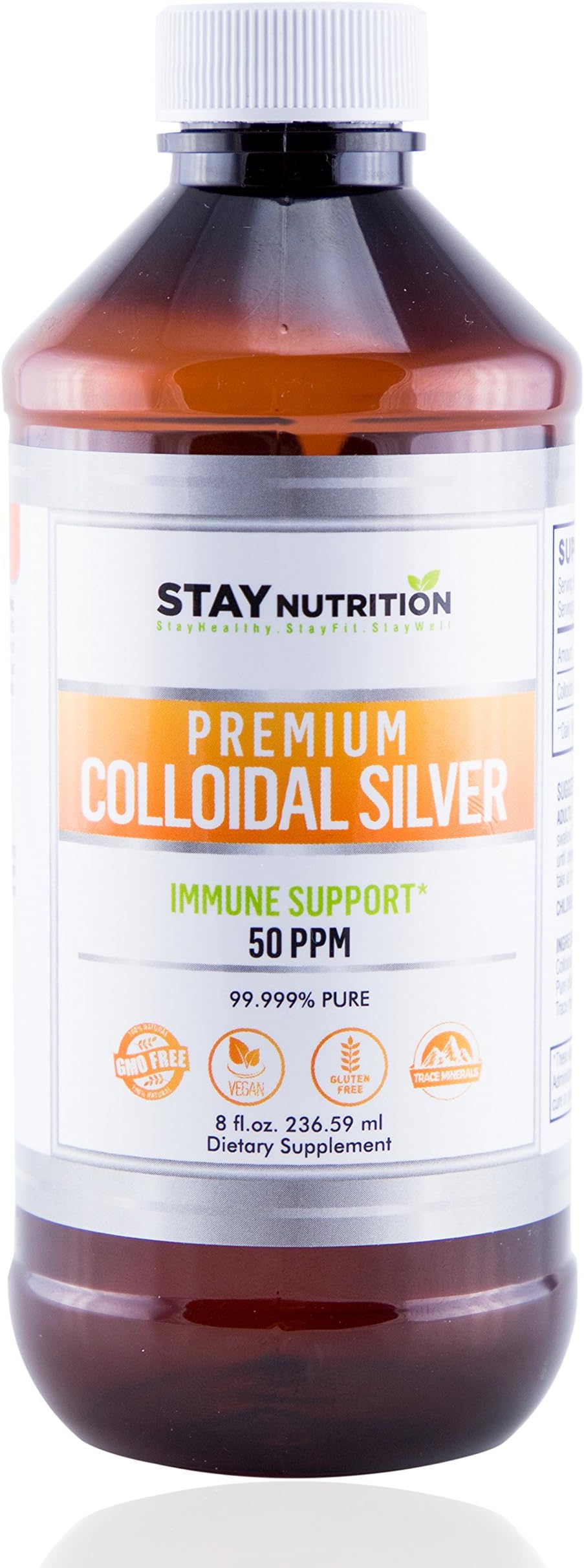 Premium Colloidal Silver - Immune Support - 50 PPM - Mineral Supplement - Safe for Men, Women, Kids, Pets and Plants - Organic, Gluten Free, Vegan (8oz) - by Stay Company