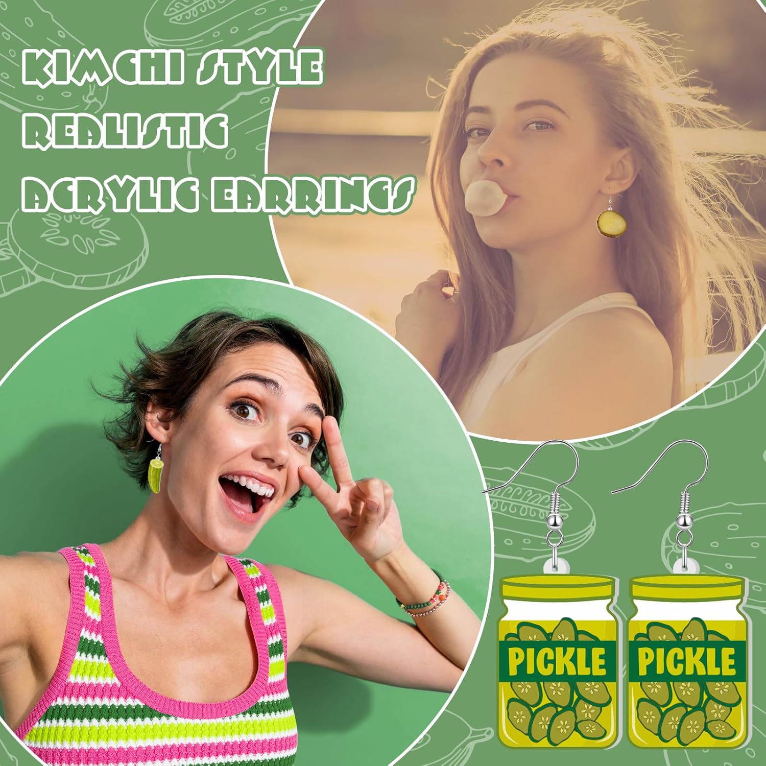 Nosiny 6 Pairs Funny Acrylic Drop Dangle Earring Jewelry Pickle Martini Lemons Earrings 6 Styles Lifelike Dill Cucumber Cocktail Cup Lemon and Flower Cute Weird Jewelry for Women - Image 4