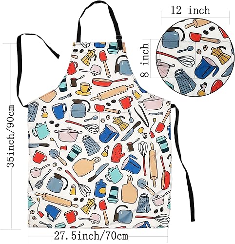 Miniatura 7 de Sosolong Delantal ajustable impermeable con 2 bolsillos, delantales de cocina para mujeres, hombres, chef Delantal de cocina,Delantal Daisy,Delantal