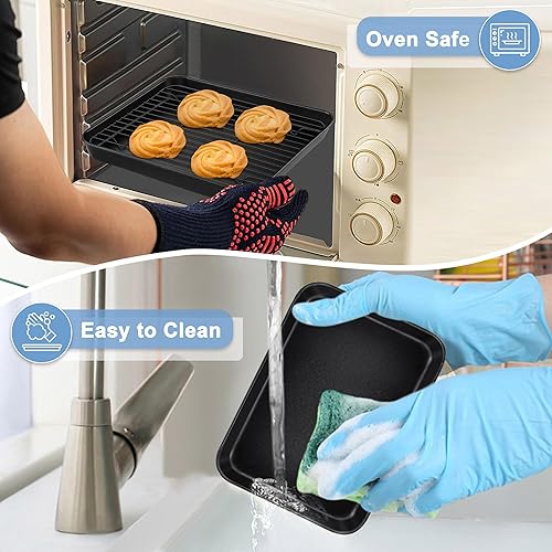 Miniatura 7 de TeamFar Juego de sartenes para horno tostador con estantes, 9.25 x 7 x 1 pulgadas, mini bandeja para hornear de acero al carbono con estante para