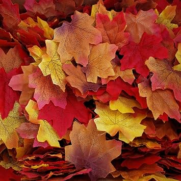 HBell 400pcs Artificial Autumn Maple Leaves Fall Autumn Colored Maple Leaf,for Art Scrapbooking Wedding Decorations Halloween Party Thanksgiving Day DecorMulticolor