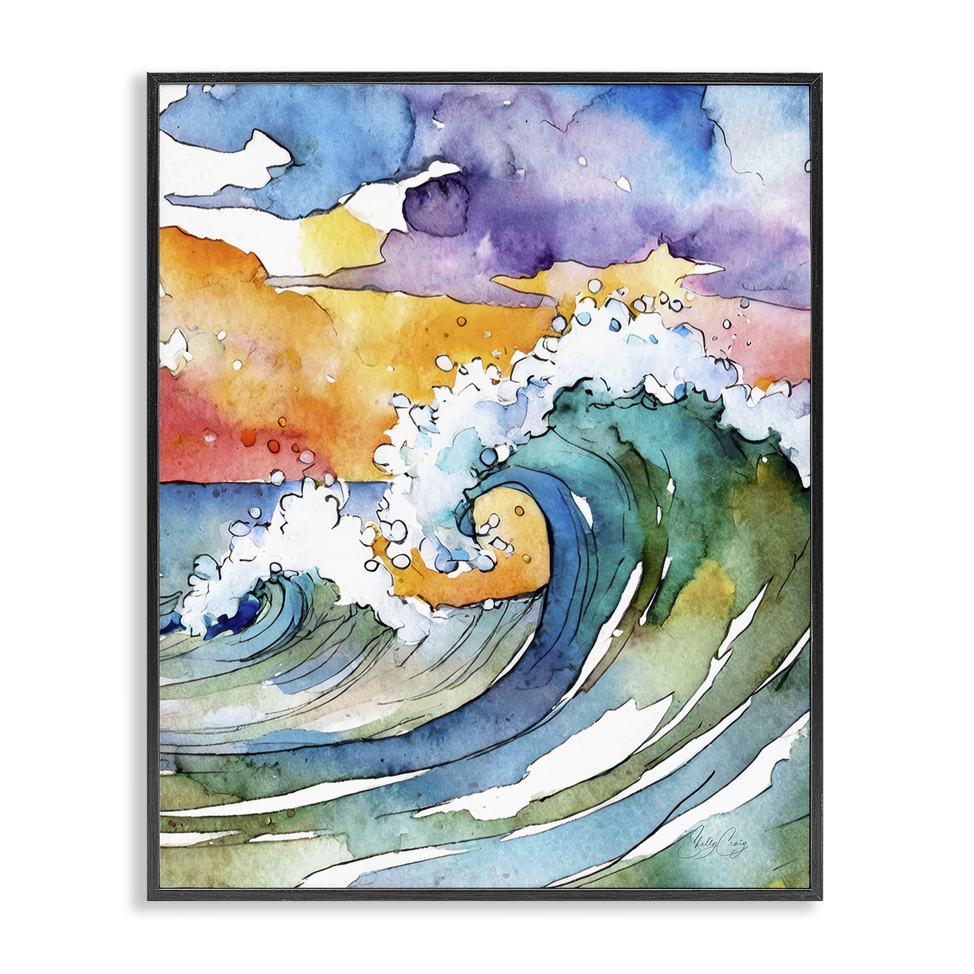 Stupell Industries Vibrant Sunrise Wave Splash 'Vibrant Sunrise Surf', Framed Giclee Art, Black, 11 X 14 Inches, Easy To Hang And Sturdy, Made In Usa, By Shelly Craig