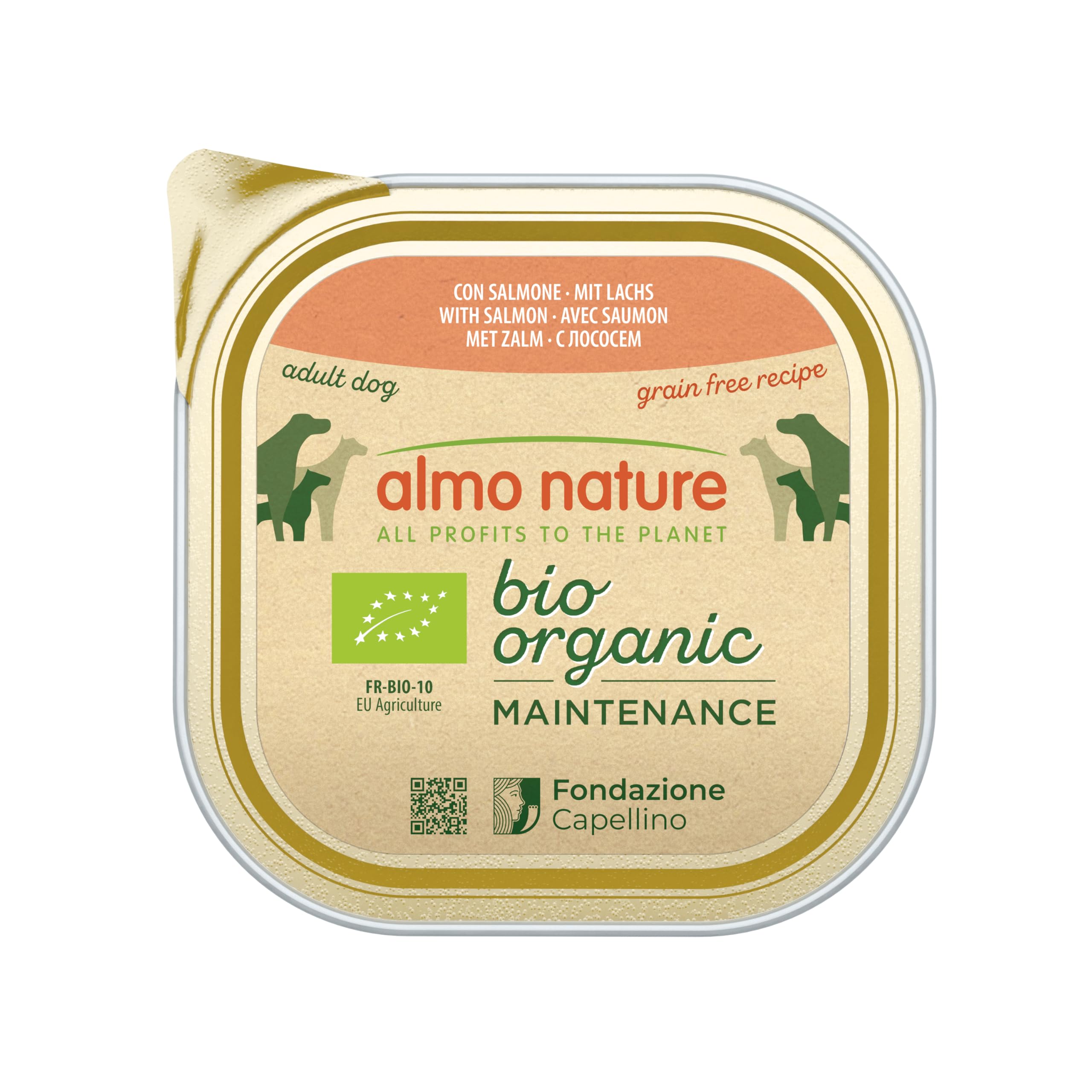 Almo Nature - Bio Organic - Nourriture Humide pour Chiens avec Saumon -Pâté Biologique pour Chiens Adultes: 9 barquettes de 300g