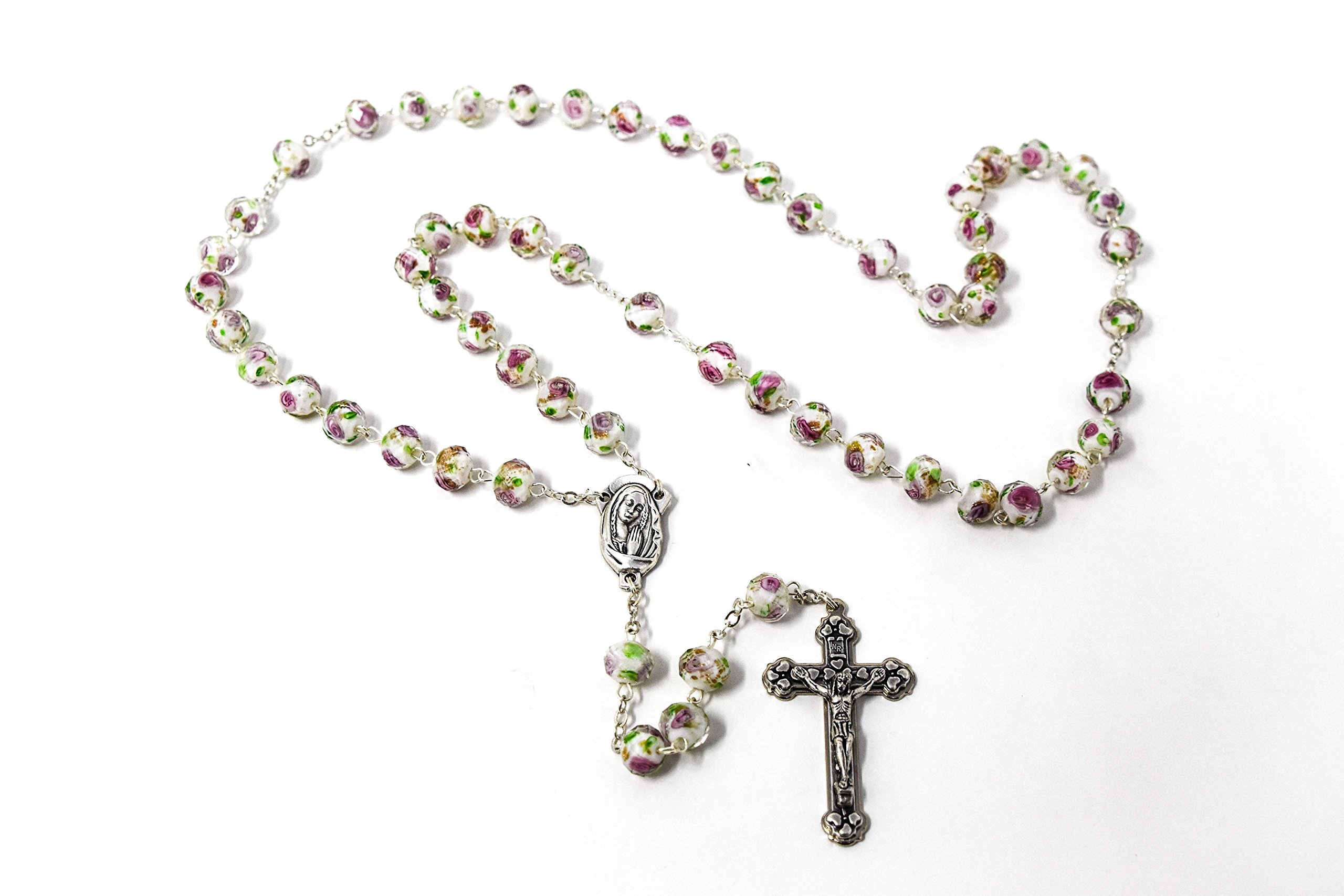 Scapular Crystal Rosary Beads, Our Lady Mount Carmel & Sacred Heart of Jesus Junction Medal & Lourde