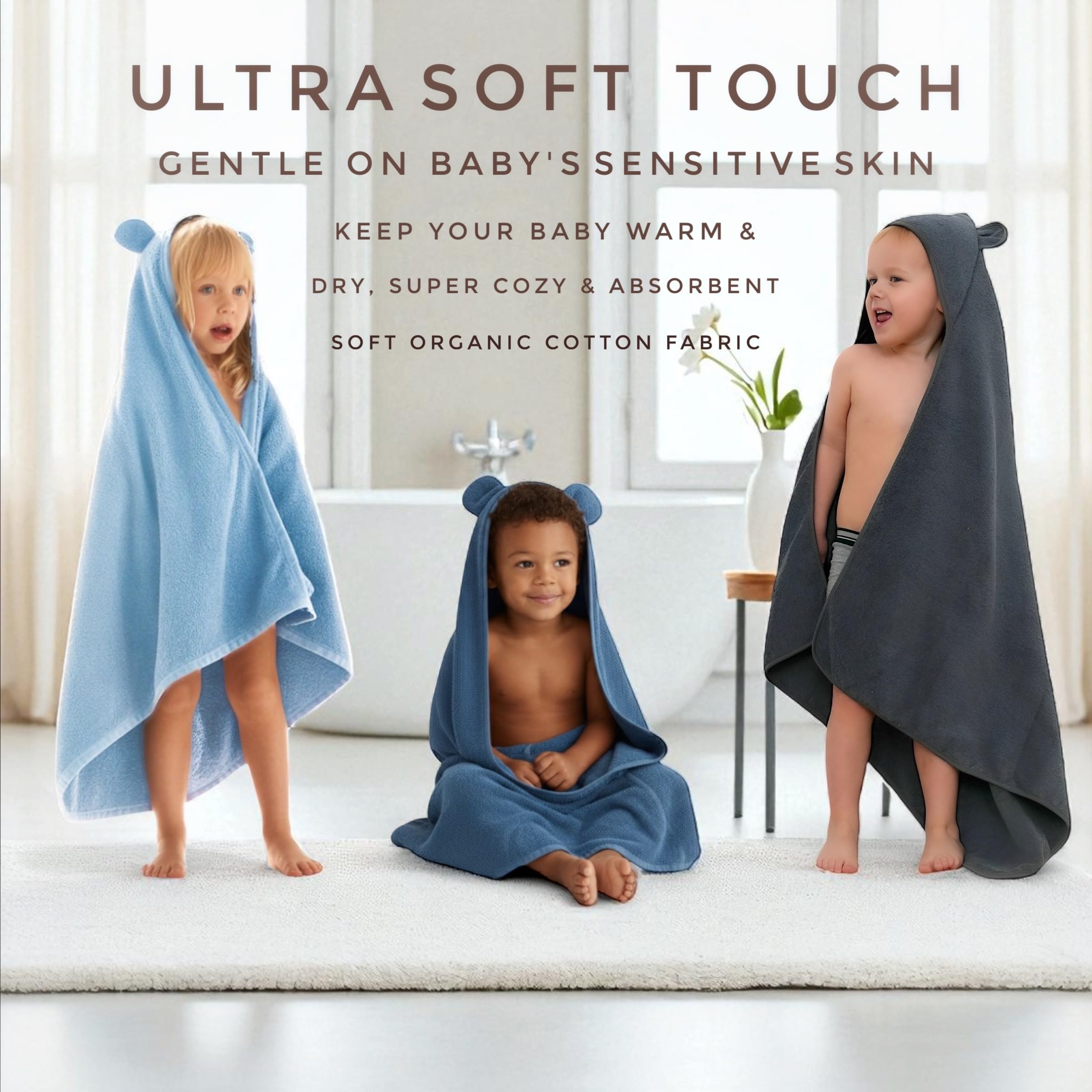Poncho de algodón orgánico para niños pequeños, ultrasuave, para niños y niñas de 0 a 5 años, toalla de baño con orejas de oso, absorbente y de alta calidad (coral)