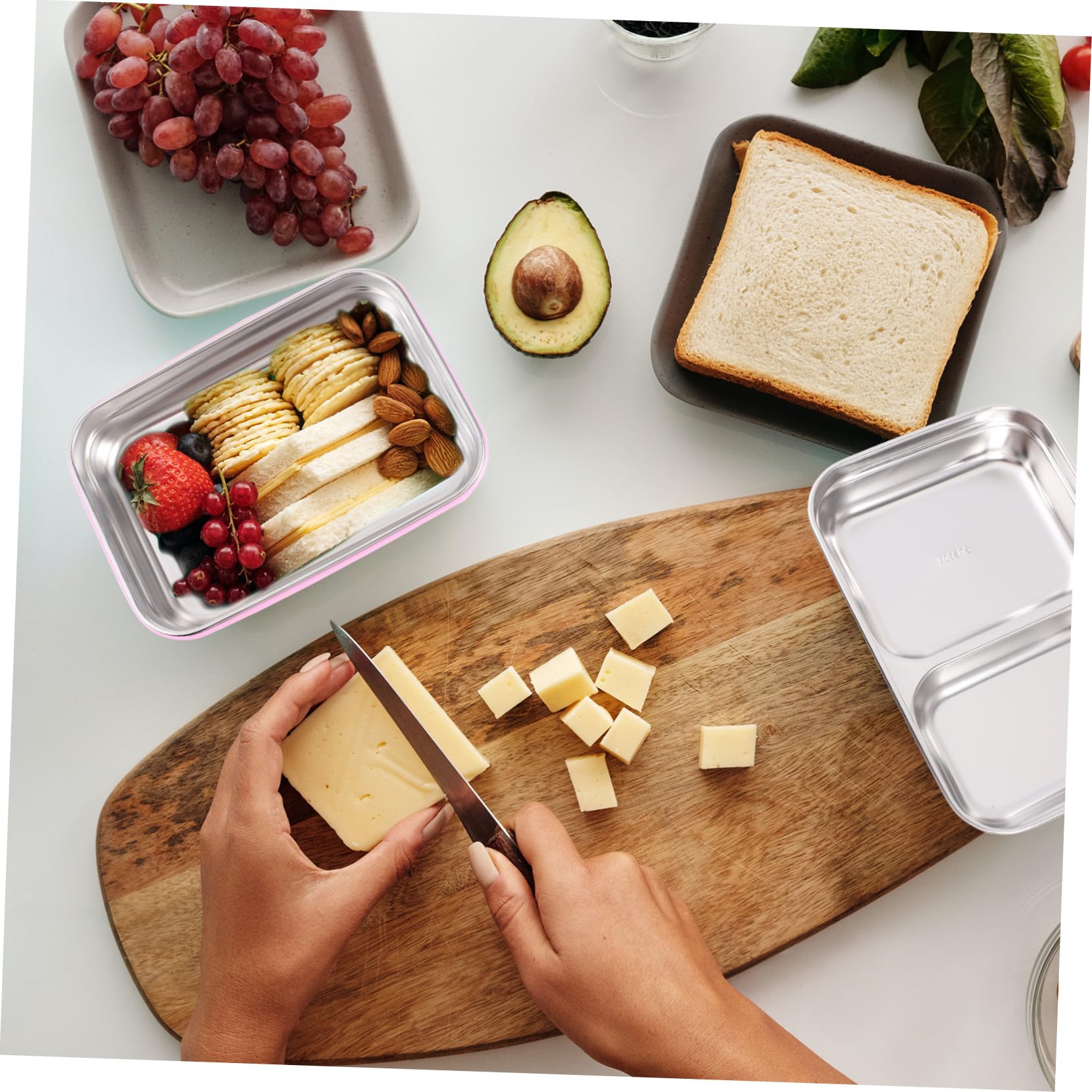 Mipcase Caja Bento Compartimentos de Acero Inoxidable Rosa | Doble Capa para Comidas, Resistente al Calor, Diseño Dividido que Evita Mezclar Alimentos
