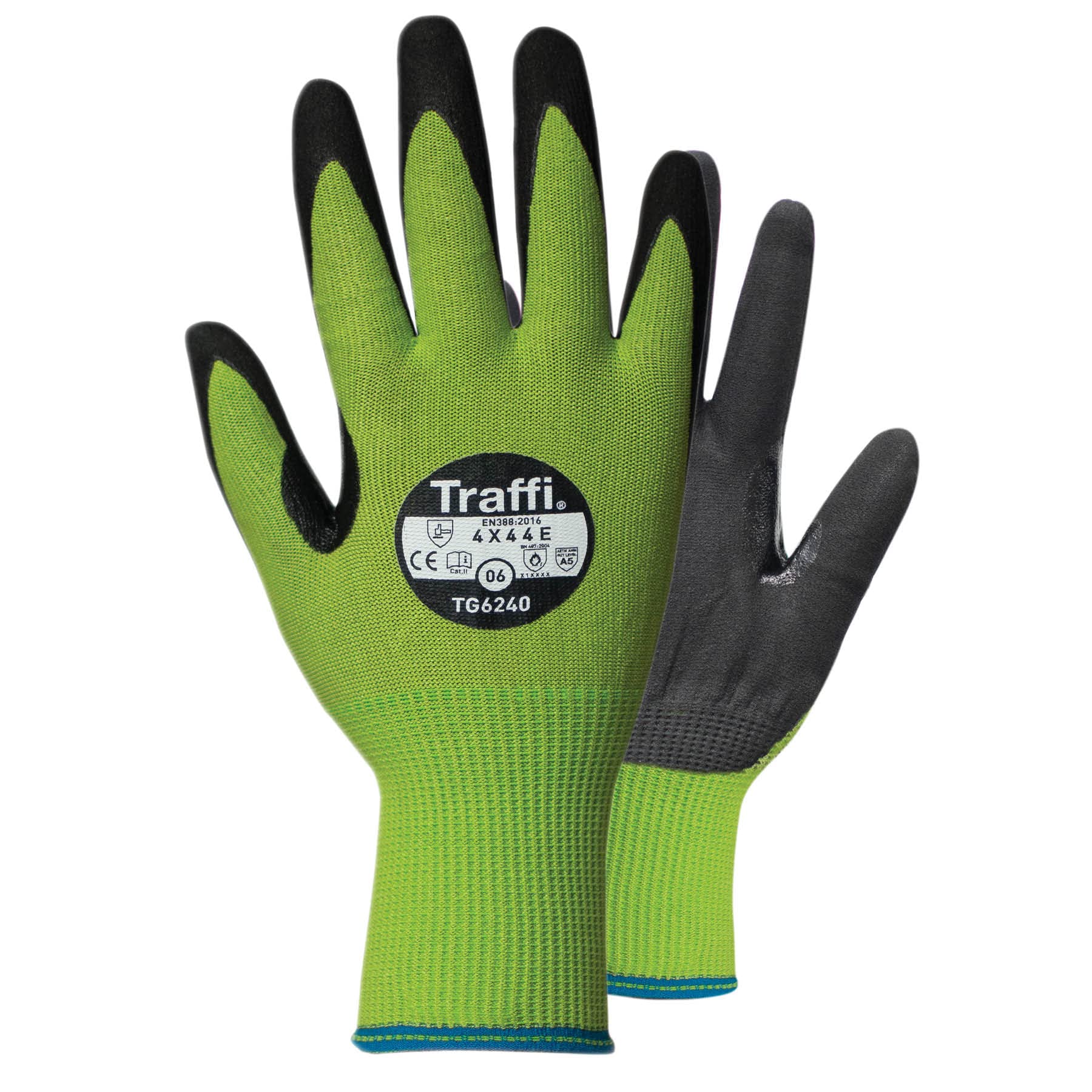 Traffi TG6240 Microdex - Guantes de nitrilo (nivel E, 8 tamaños, 10 unidades), color verde