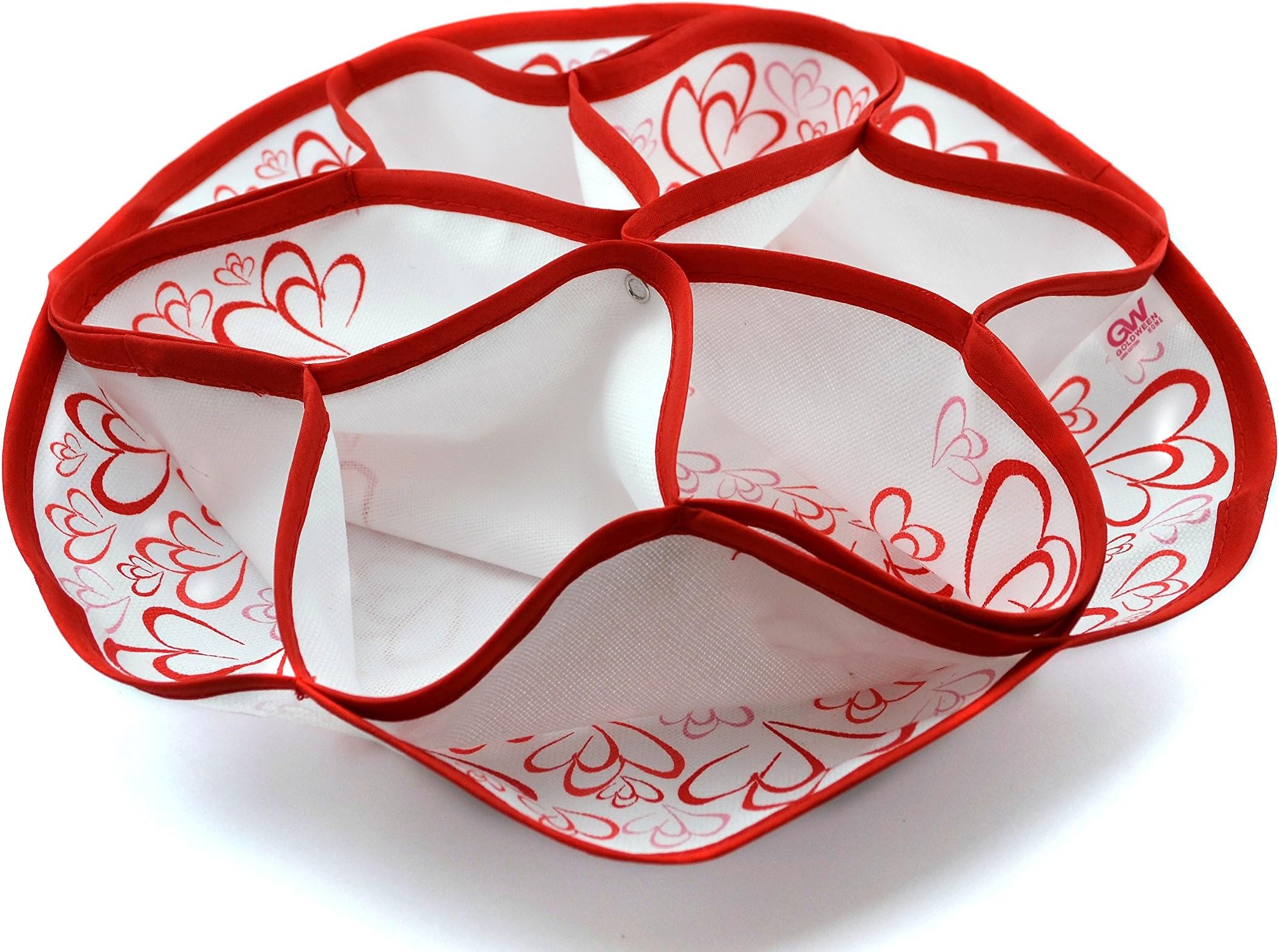 Goldween Bread Basket | Dinner Roll Basket | Muffin Basket | Decorative Handcrafted 100% Cotton (White/Red Hearts)