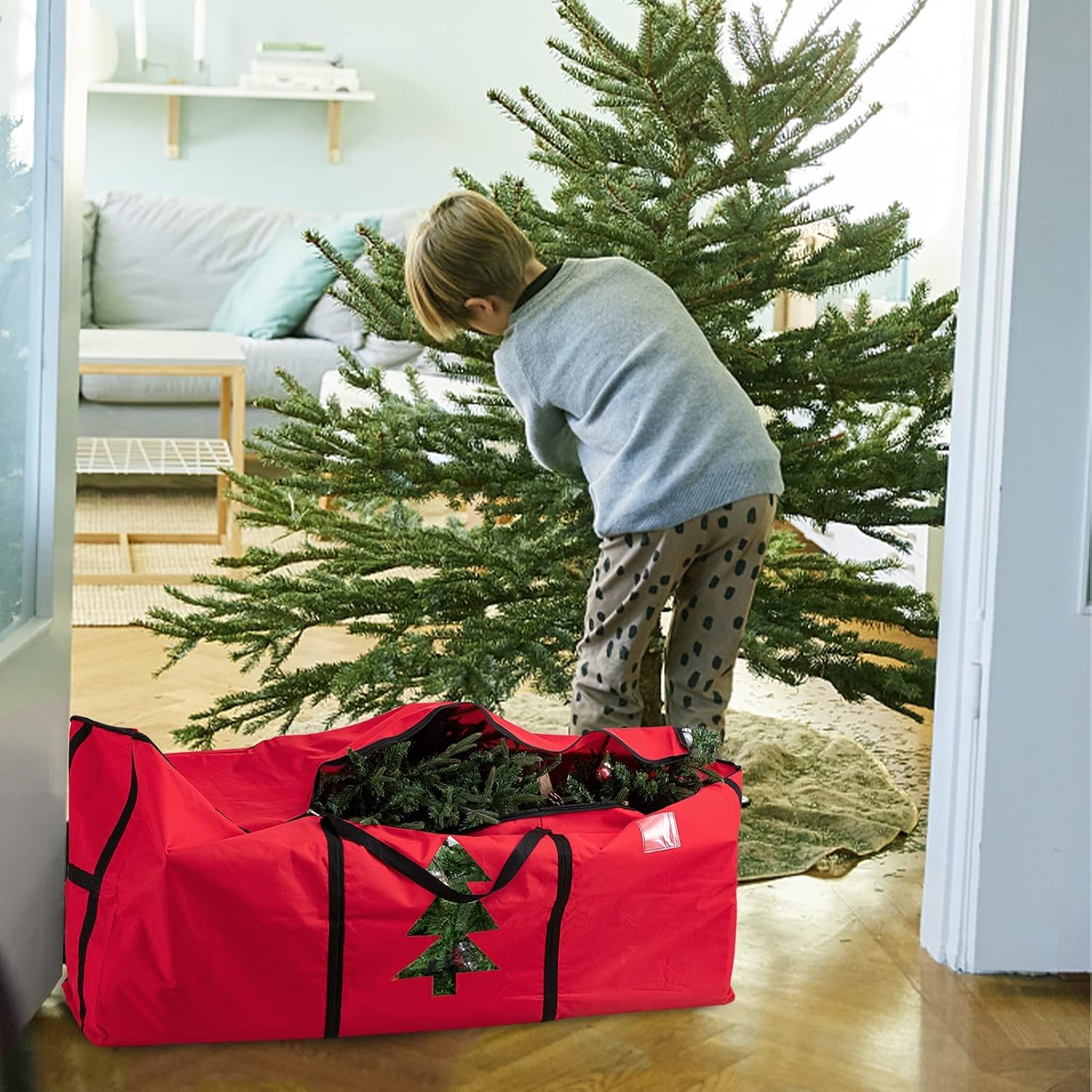 habibee Christmas Tree Storage Bag for 9Ft Artificial Trees, 67" L×27.5" W×18" H Holiday Storage Box, Waterproof Heavy Duty 600D Oxford, Durable Handles & Sleek Dual Zipper