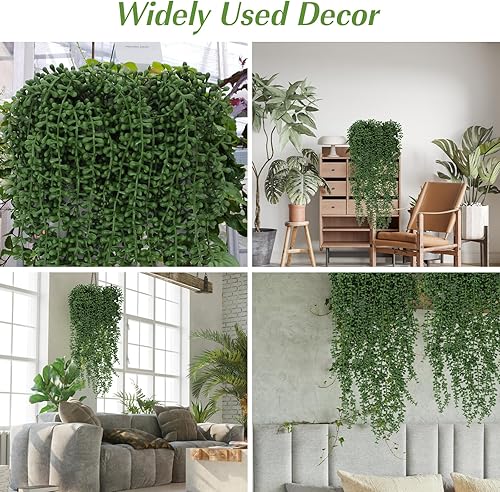 Miniatura 5 de 10 plantas colgantes artificiales para suculentas, cadena de perlas falsas, plantas verdes, 27.6 in de largo, planta colgante de plástico para