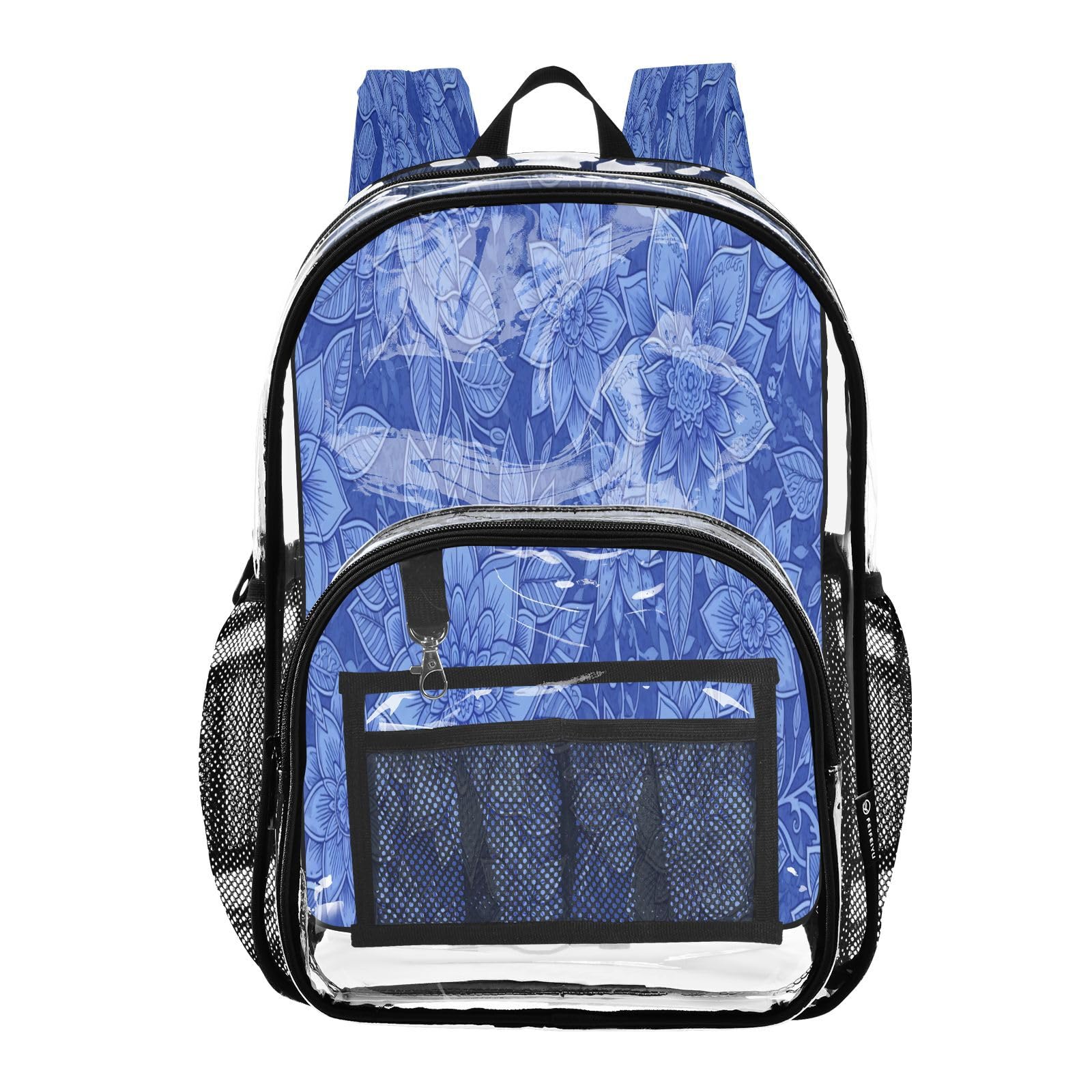 Mochila transparente con múltiples bolsillos resistente y diseño de flores 8