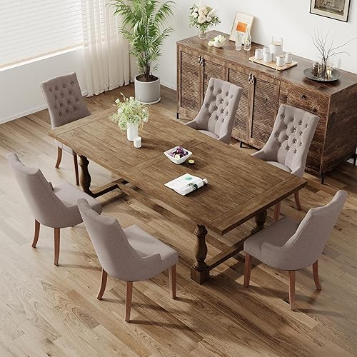 Miniatura 34 de COLAMY Juego de 2 sillas de comedor con botón copetudo, sillas de comedor tapizadas con patas de madera, sillas de cocina con respaldo alado para