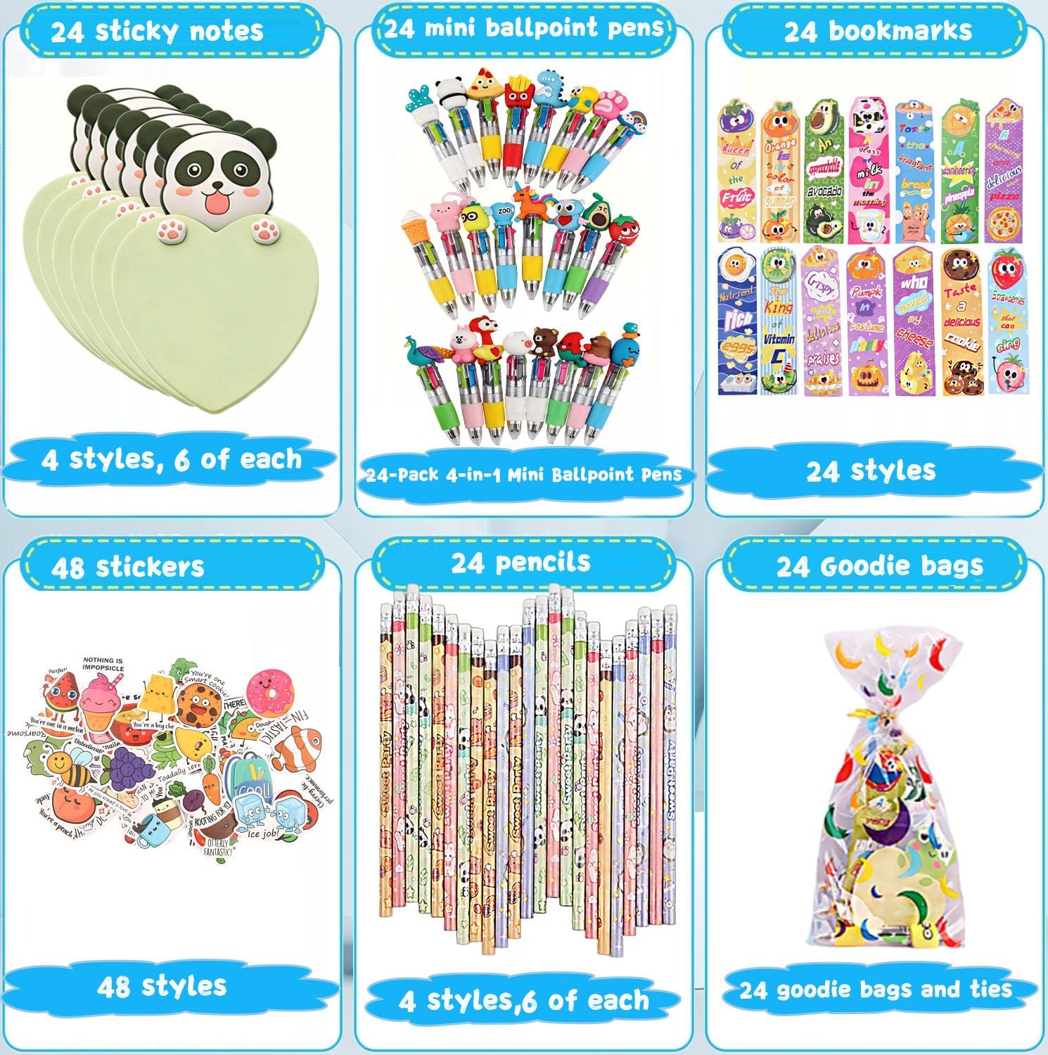 24 Sets Birthday Goodie Bags with Multicolor Pen Mini Notebooks Goodie Bags for Birthday Party Pack Return Gifts Rewards Prizes (Style C, 24)