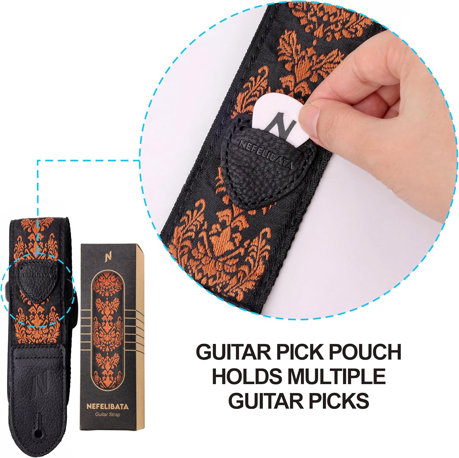  Guitar Strap,Double Full-Grain Leather Ends,Baroque Curly Grass Strap/FREE BONUS-4 Picks+Strap Locks+Strap Button,Gift For Bass,Electric&Acoustic Guitars(Golden Curly Grass thumbnail
