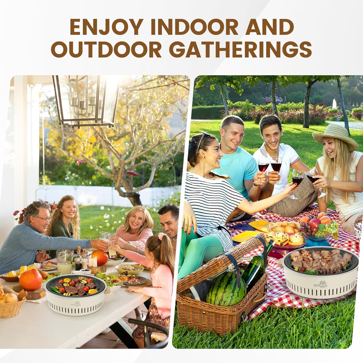 WillBBQ Charcoal BBQ Grill Table Top Multiple Function Round Grill Korean BBQ