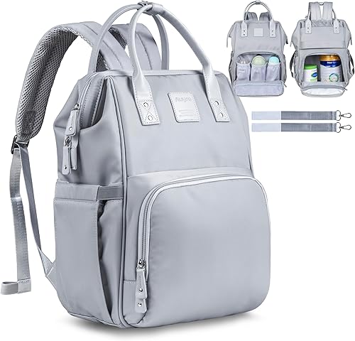 Miniatura 1 de Mochila para pañales para cambiador de pañales, mochila de viaje con puerto de carga USB y correas para cochecito, regalos de baby shower, Gris,
