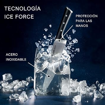 Tefal Wooden Knife Block 5pc Set- Ice Force Knives, German Stainless Steel & Premium Design - Bread 20 cm | Chef 20 cm | Santoku 18 cm | Utility 11 cm | Paring 9 cm - K232S574