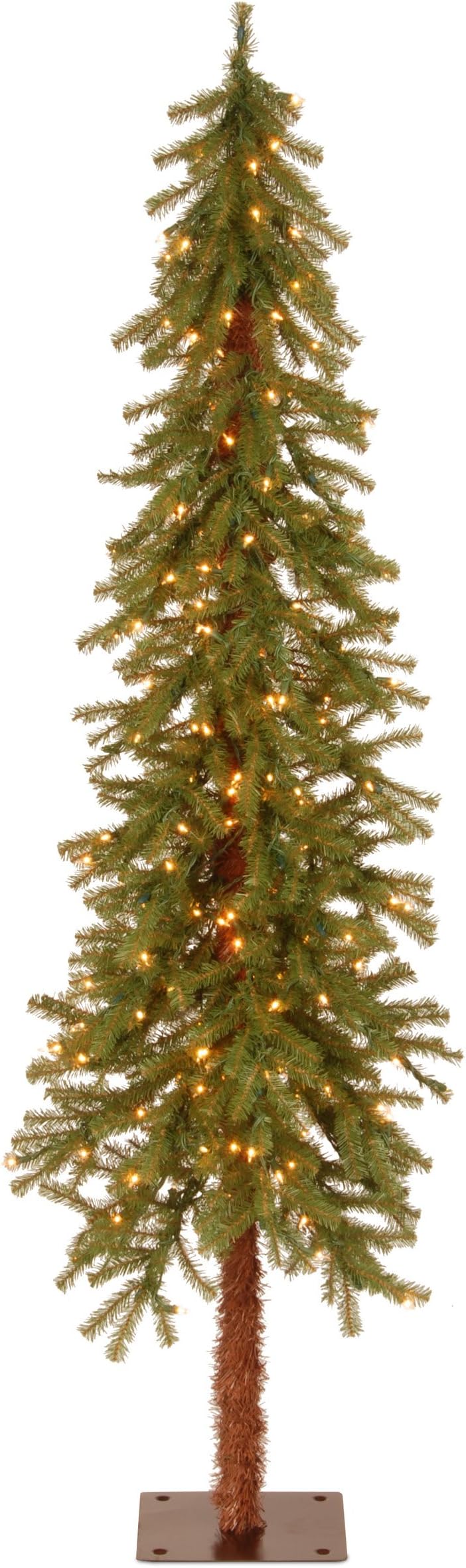 National Tree Company 6 ft Pre-Lit Hickory Cedar Artificial Christmas Tree, 200 Clear Lights, 476 Tips, Metal Plate Base, Green