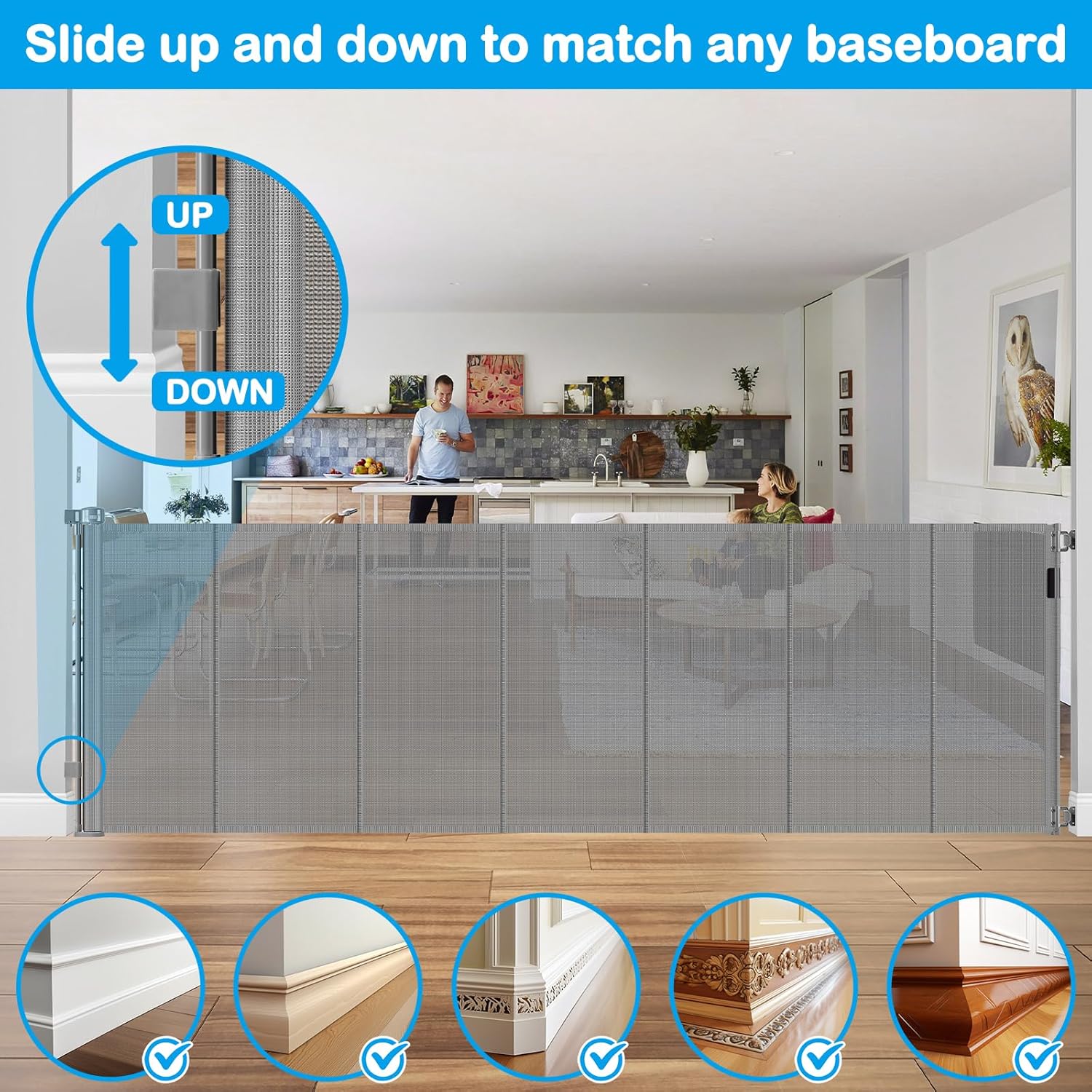Reinforced 42 Extra Tall X 120 Extra Wide Retractable Dog Gate for Doorways Wide Pet Gate Indoor Prevent Kid/Pet Jumping Over Tall Retractable Baby Gates for Dogs Outdoor Dog Gates for Doorways,Gray