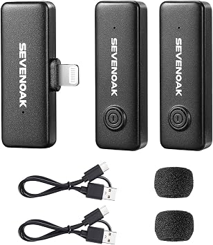 Sevenoak Wireless Lavalier Microphone for iPhone 2.4GHz YouTube Microphone Wireless with Noise Cancellation Bulit in Microphone Plug&Play for Live Stream/Vlogging/YouTubeSKM-W10-D2