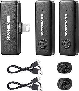 Sevenoak Wireless Lavalier Microphone for iPhone 2.4GHz YouTube Microphone Wireless with Noise Cancellation Bulit in Microphone Plug&Play for Live Stream/Vlogging/YouTube(SKM-W10-D2)