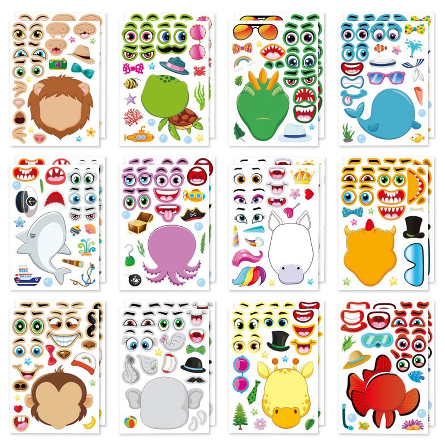 24 PCS Make a Face Animal Stickers Make Your Own DIY Stickers for Animal Sticker Faces for Party Bags Home Activities Party Favor Supplies