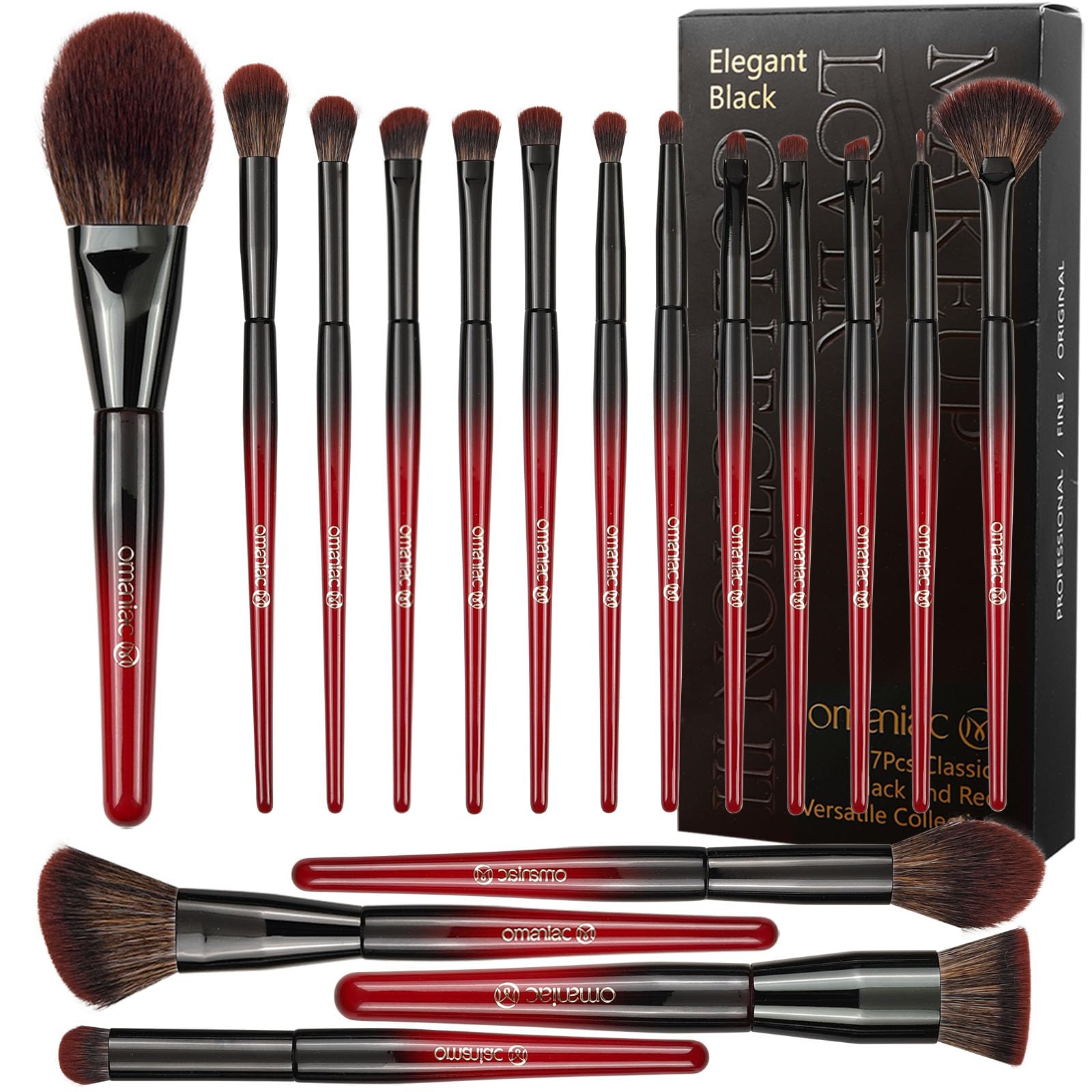OMANIACProfessional Makeup Brush Set(17Pcs), Premium Gradient Color Wooden Handle Makeup Brushes, High Elasticity Comfortable Bristles Makeup Brush Set for Makeup Beginners and Lovers.