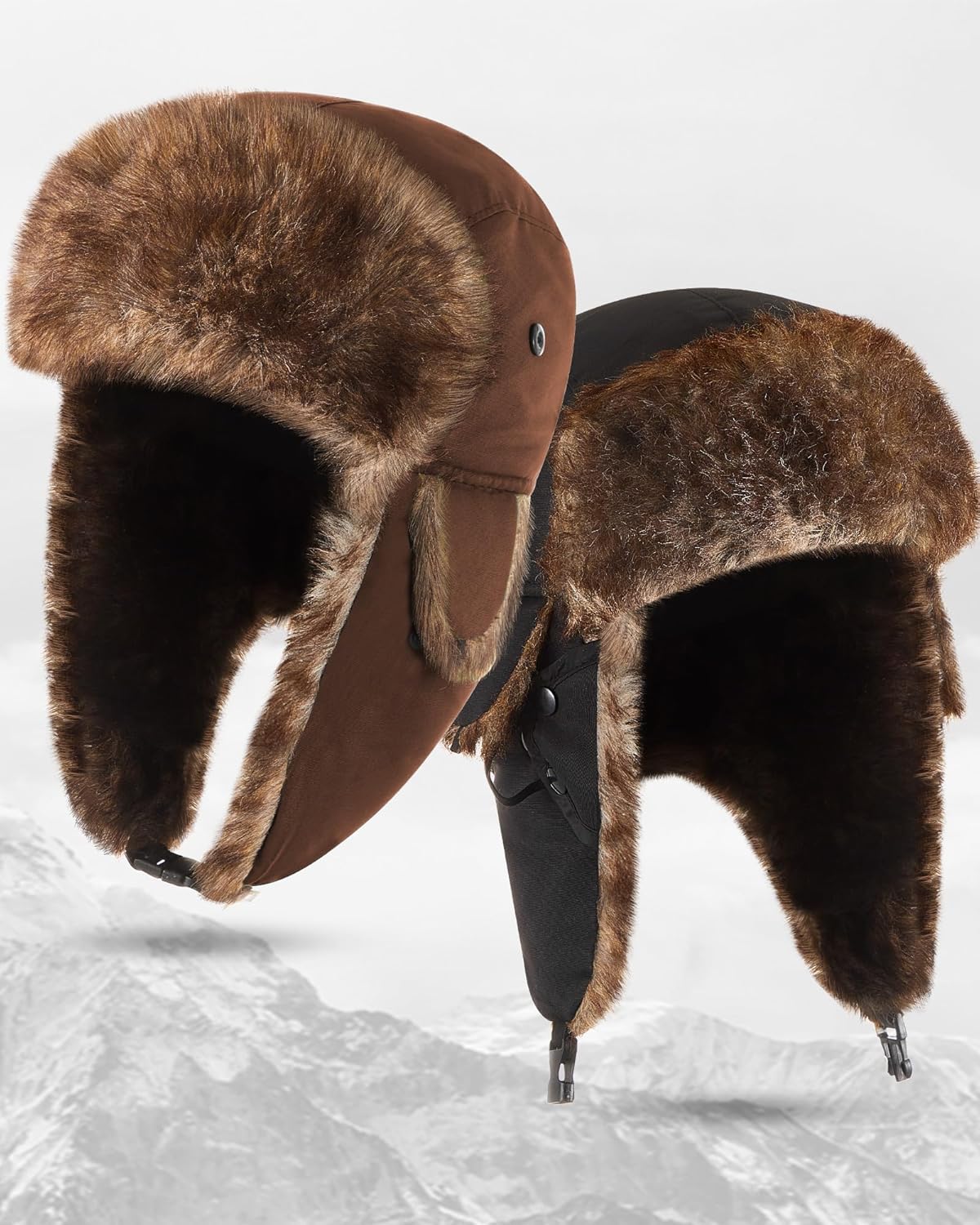 2 Pcs Unisex Winter Trapper Hat with Faux Fur Ear Flaps - Ushanka Hat for Men - Outdoor Skiing & Hunting - Image 2