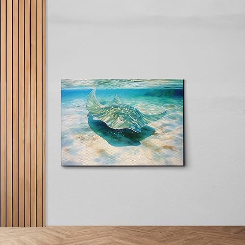 Miniatura 6 de Nautical Print on Canvas for Wall Decor, Ocean Fish Manta Ray Canvas Wall Art, Beach Print for Wall Hang, Turquoise Coastal Pictures Wall Decor,