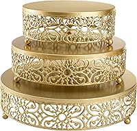 Hedume 3 Pack Gold Metal Cake Stands - 8" 10" 12" Round Dessert Cupcake Displays for Weddings Birthdays Parties