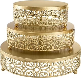 Hedume 3-Pack Gold Metal Cake Stands 8" 10" 12" Round Dessert Displays for Weddings Birthdays Parties