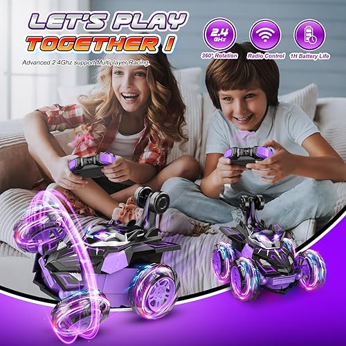 Miniatura 3 de Auto a control remoto, autos RC para niños con doble cara abatible de 360 y luces de rueda 4WD, juguetes recargables de camión monstruo para 4, 5,