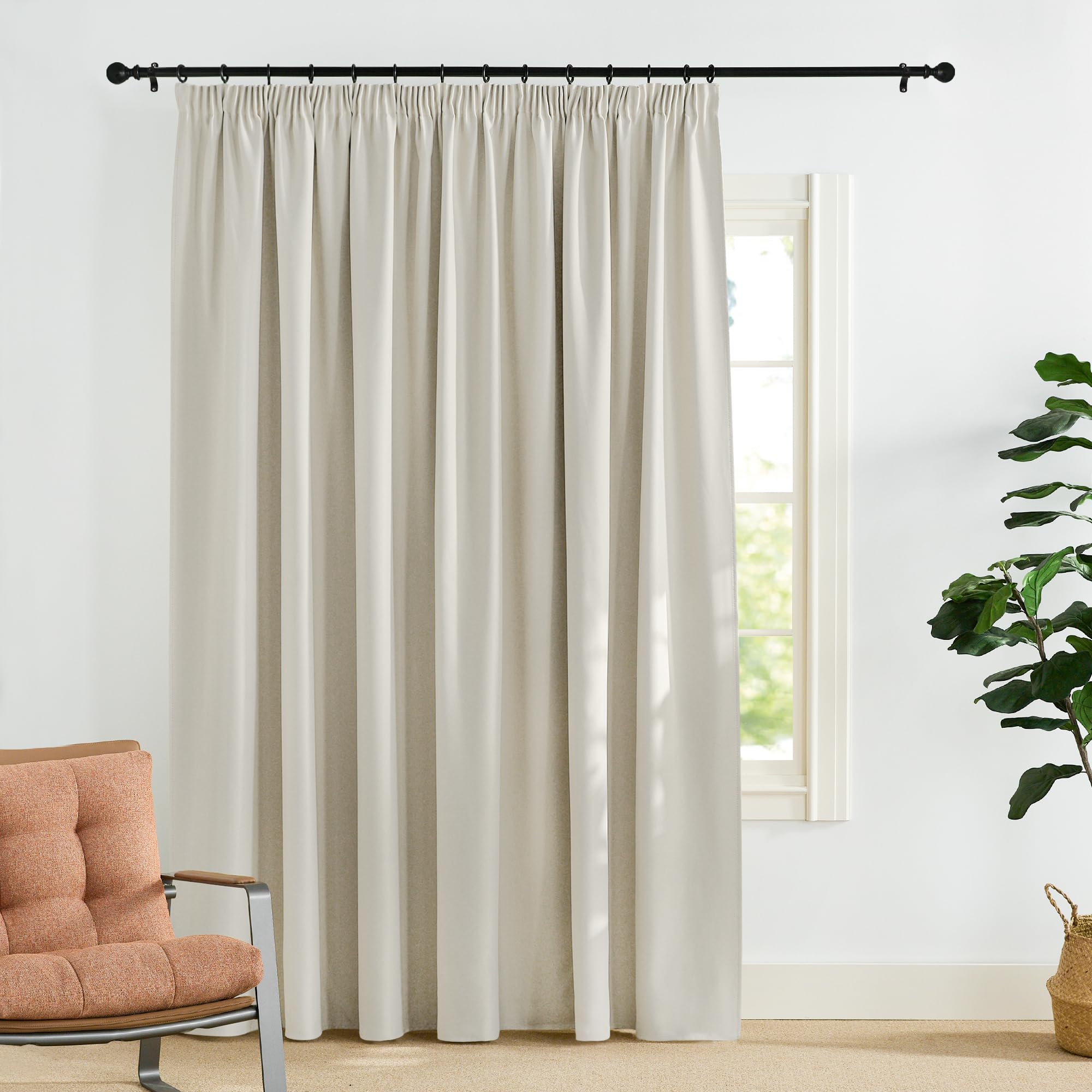 PONY DANCE Cortinas Salon Opacas de 3 Metros, Cortinas Termicas Aislantes Frio y Calor con Fruncidas, Separador del Ambiente 1 Panel para Dormitorio,300x260cm,Beige Claro