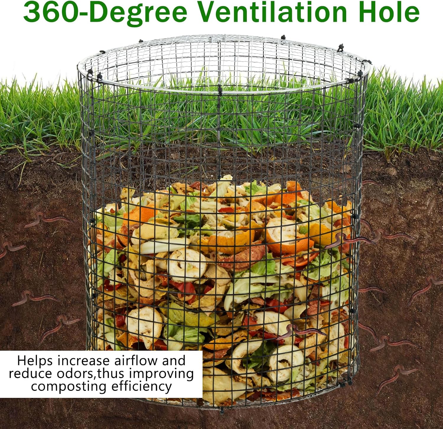 6PCS Inground Worm Composter, 11.8x11.8 Inch Outdoor Metal Compost Bin for Garden Beds Detachable Vermicomposting Bin for Recycling Kitchen Food Waste