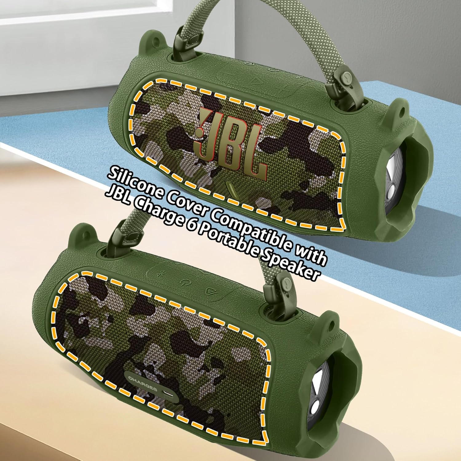 co2CREA Silicone Case for JBL Charge 6 Portable Waterproof Bluetooth Speaker, Portable Travel Soft Cover with Shoulder Strap, Protective Skin Case (Army Green) - Image 3