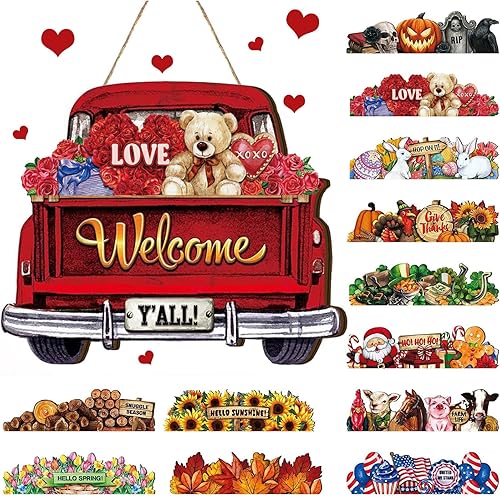 Ferraycle 13 letreros de bienvenida intercambiables para el día de San Valentín para puerta delantera, granja, camión, decoración rústica con 12
