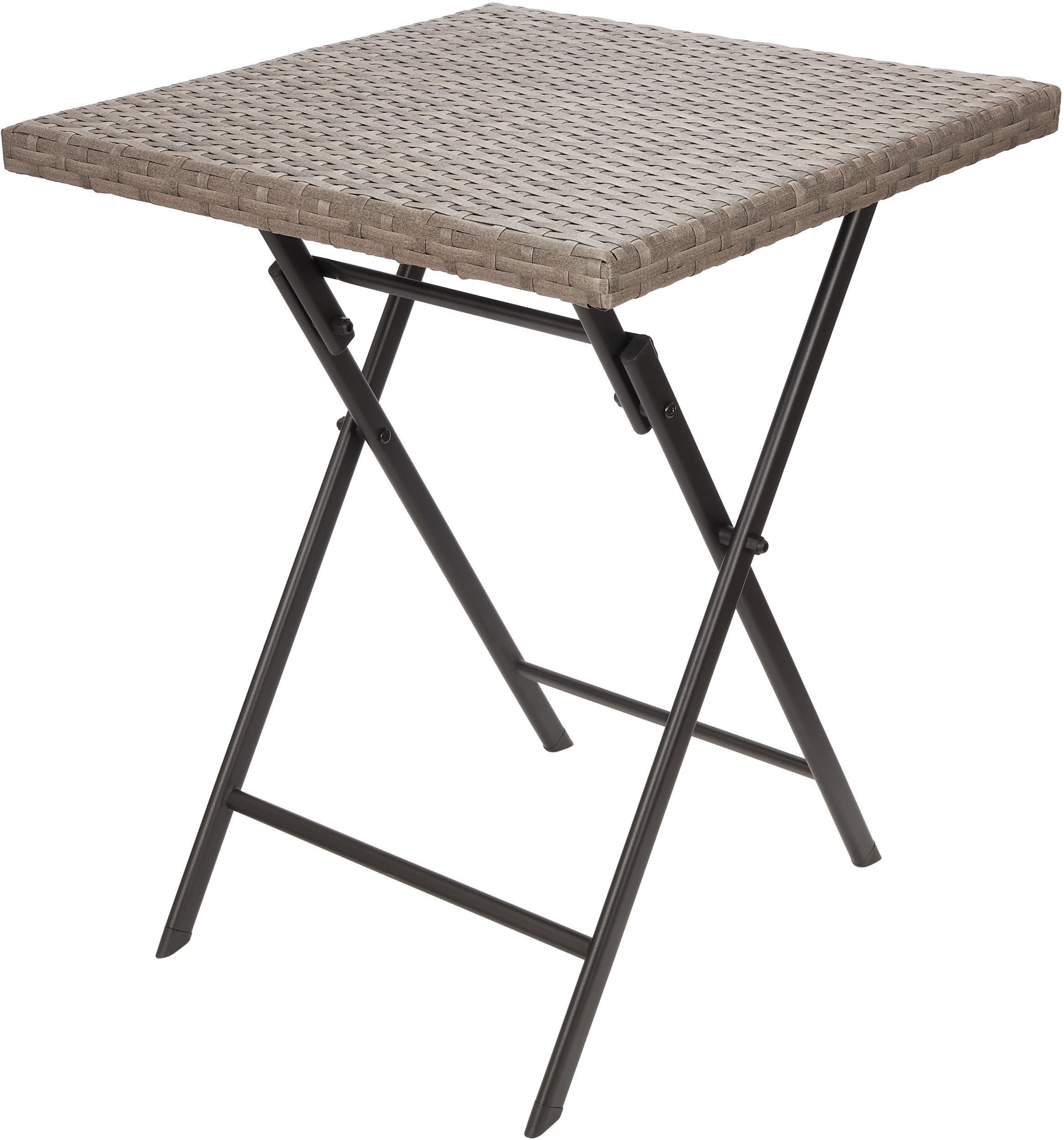 BRUBAKER Garden Table Toskana - 22.8 x 22.8 inches (58 x 58 cm) Weatherproof - Foldable Polyrattan and Metal Side Table - Square Camping Table for Balcony, Terrace - Bistro Table - Grey Brown