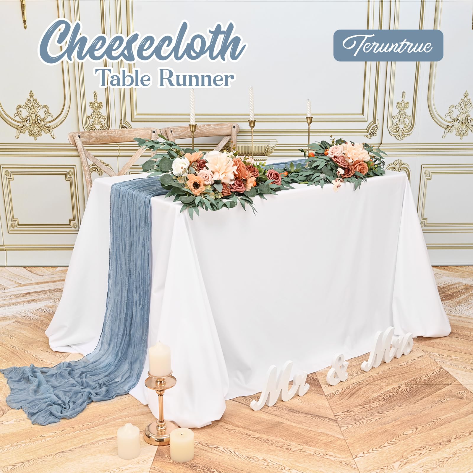 Teruntrue Runner da tavola boho 3 m, blu, 10 pezzi, lunghezza 3 m, per decorazioni di nozze e feste