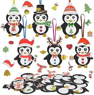 Fennoral 12 Pack Penguin Crafts for Kids Make You Own Penguin Foam Christmas Ornaments DIY Arts and Crafts for Kids Girls Boys Chirstmas Party Supplies Winter Xmas Tree Decoration