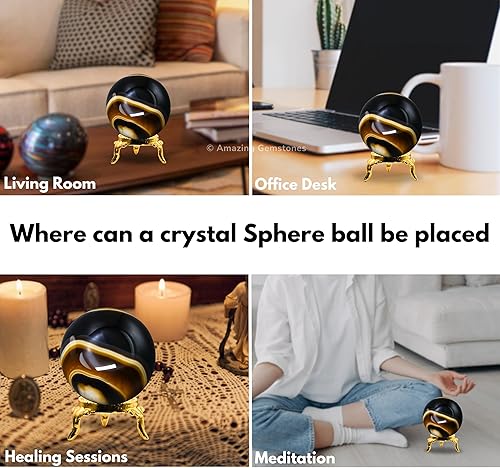 Vista 392 de Amazing Gemstone Black Tourmaline Crystal Ball with Stand - 2" Inches Crystal Sphere Meditation Balls for Witchcraft and Decorative Balls