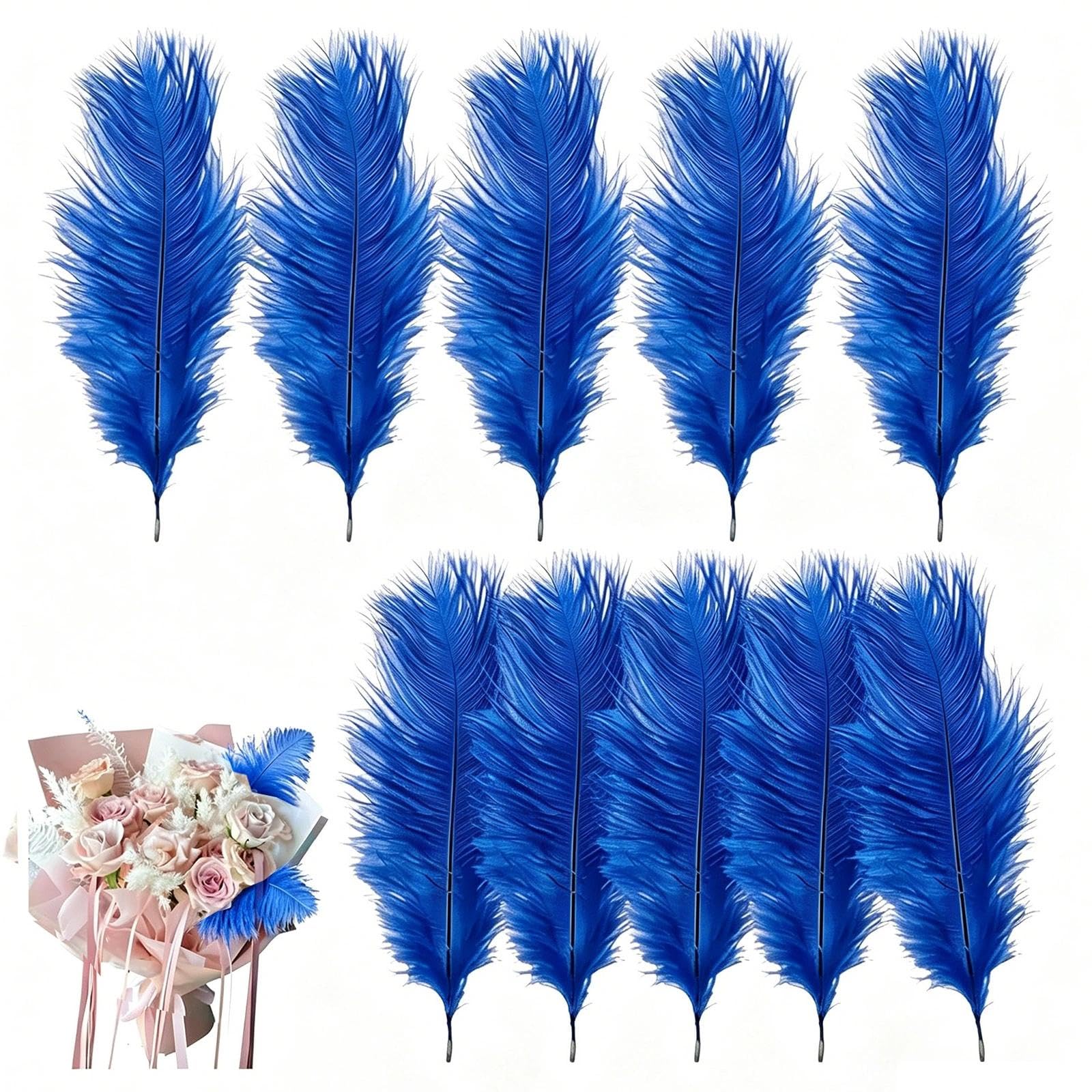 10 Pcs Ostrich Feathers, 20-25cm Large Fluffy Feather, Natural Feathers for Crafting, Christmas Tree Feather Decorations, for Wedding Office Bedroom Living Room(Navy Blue) — image 1